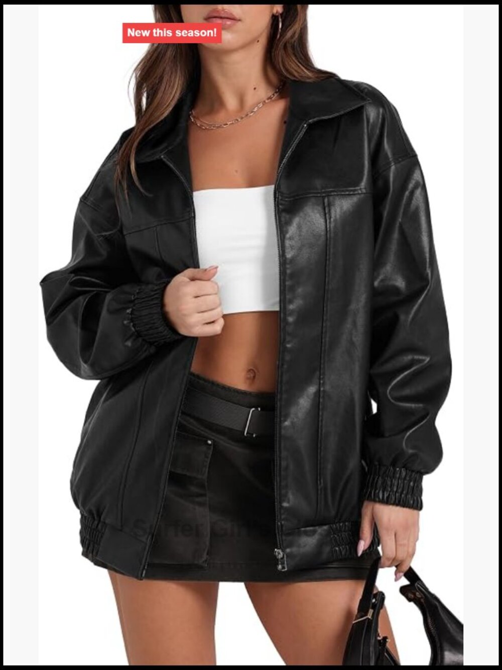Faux Leather Oversized Motorcycle Bomber Jacket Women Long Sleeve
